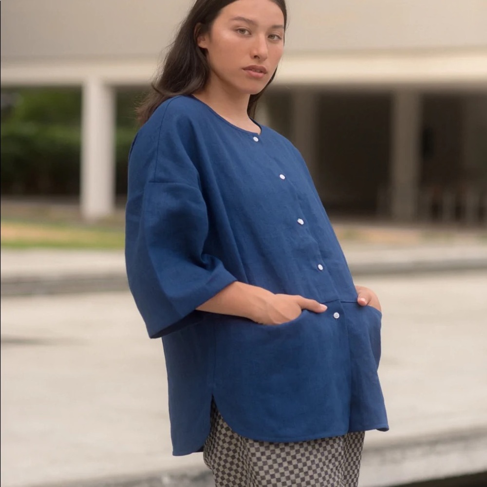 Beaton linen utility shirt indigo (small)